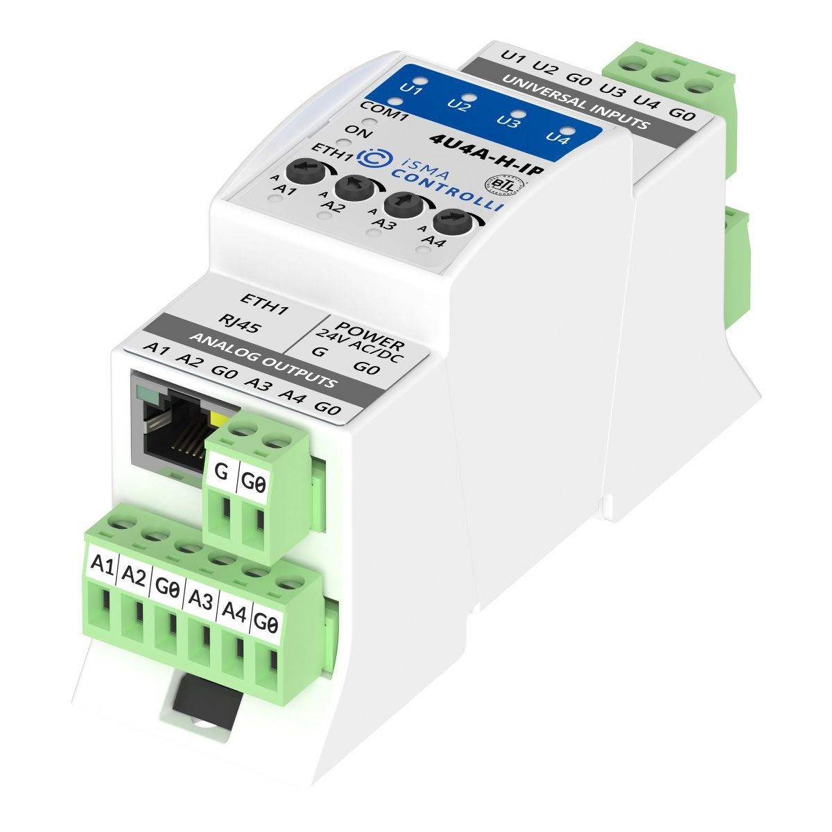 iSMA-B-4U4A-H-IP - 4 wejścia uniwersalne, 4 wyjścia analogowe 0-10VDC